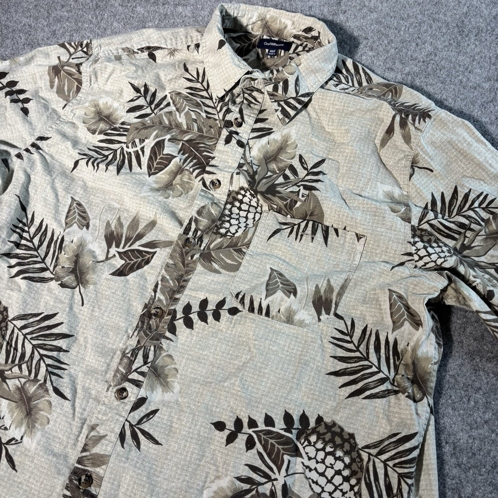 Croft And Barrow Hawaiian Shirt Mens Xlt Beige Brown Floral Outdoors Button Up